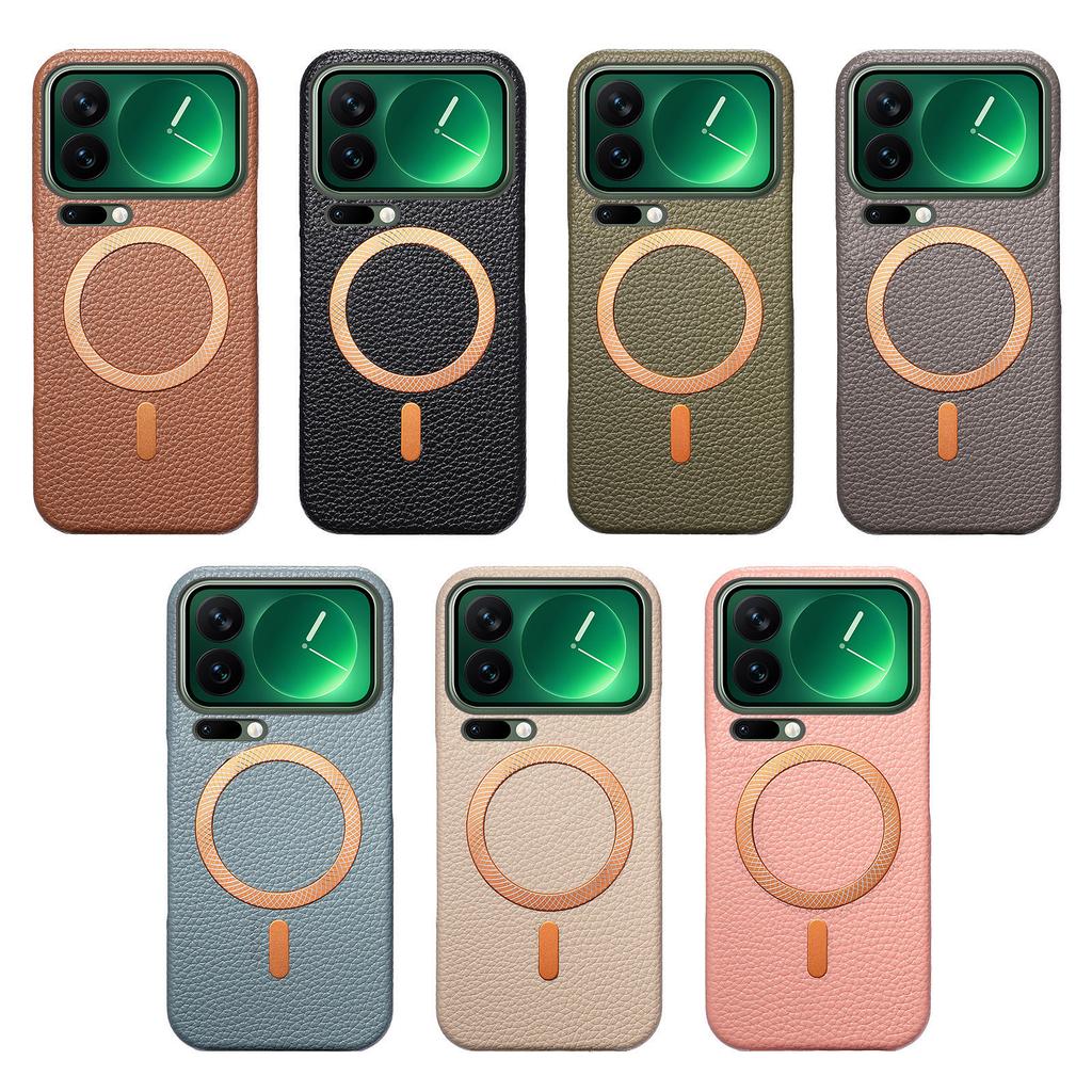 Business Lychee Grain Leather Magnetic Phone Case for Xiaomi 17 Pro 15 Pro Max 15 Ultra Wireless Charging Shockproof Slim Cover