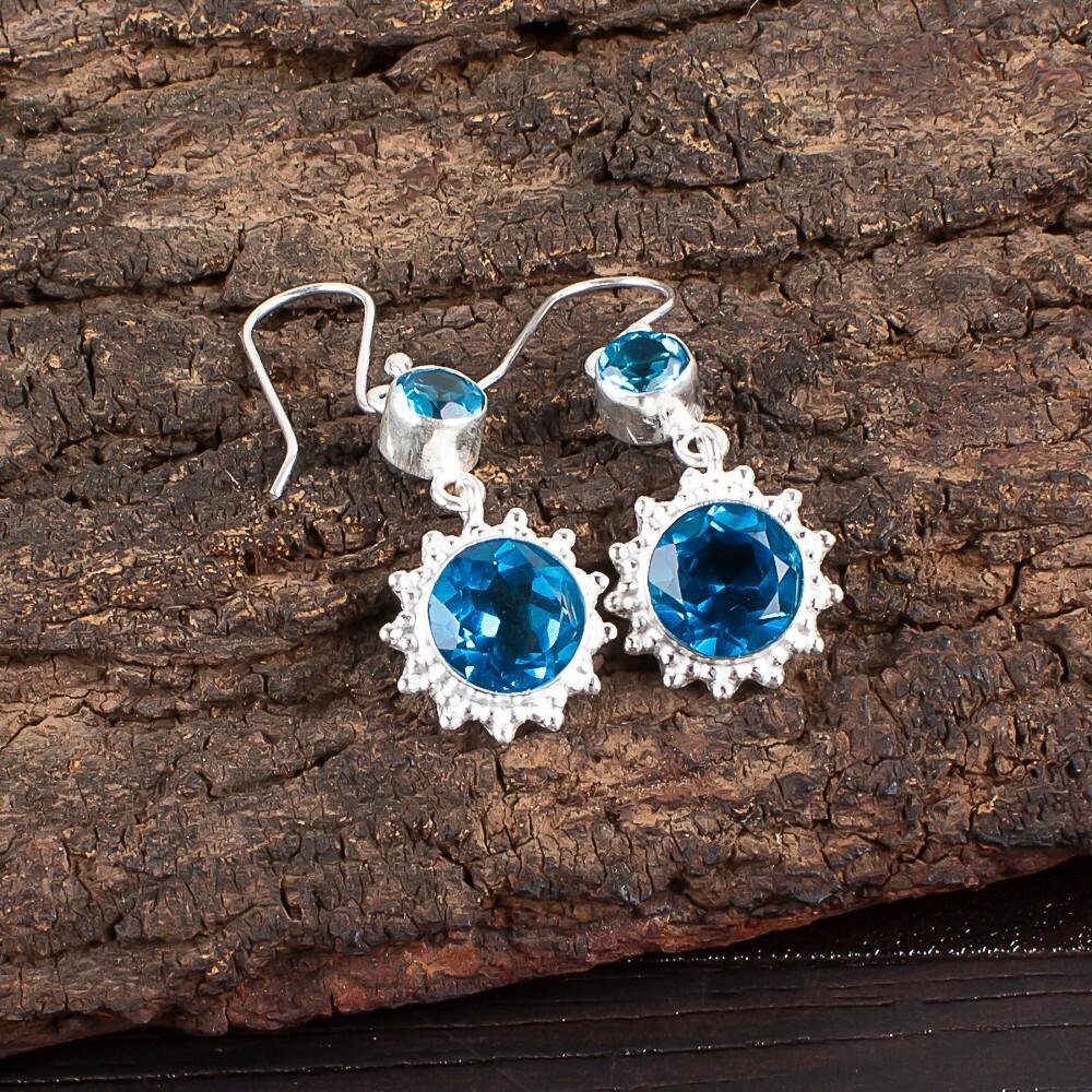 Swiss Blue Topaz Gemstone 925 Sterling Silver Jewelry Drop/Dangle Earrings 1.80" EE-13-9