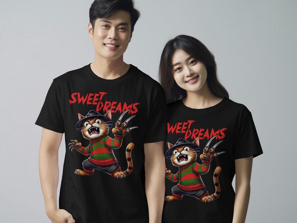 

Funny Cat T-Shirt for Men Women Sweet Dreams Cat TShirt Cat with Hat Claws Tee M