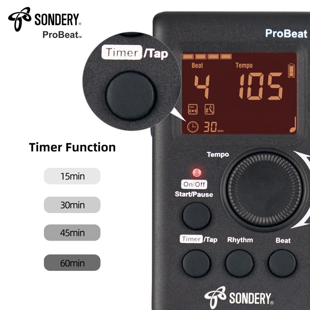 Sondery Electronic Metronome Human Voice Loud Volume Digital Guitar Drum 3 Sounds Rechargeable Lithium