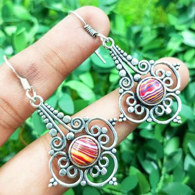 Rainbow Calsilica Gemstone 925 Sterling Silver Plated Girl's Hook Earrings Jewelry PQY-IJ5107