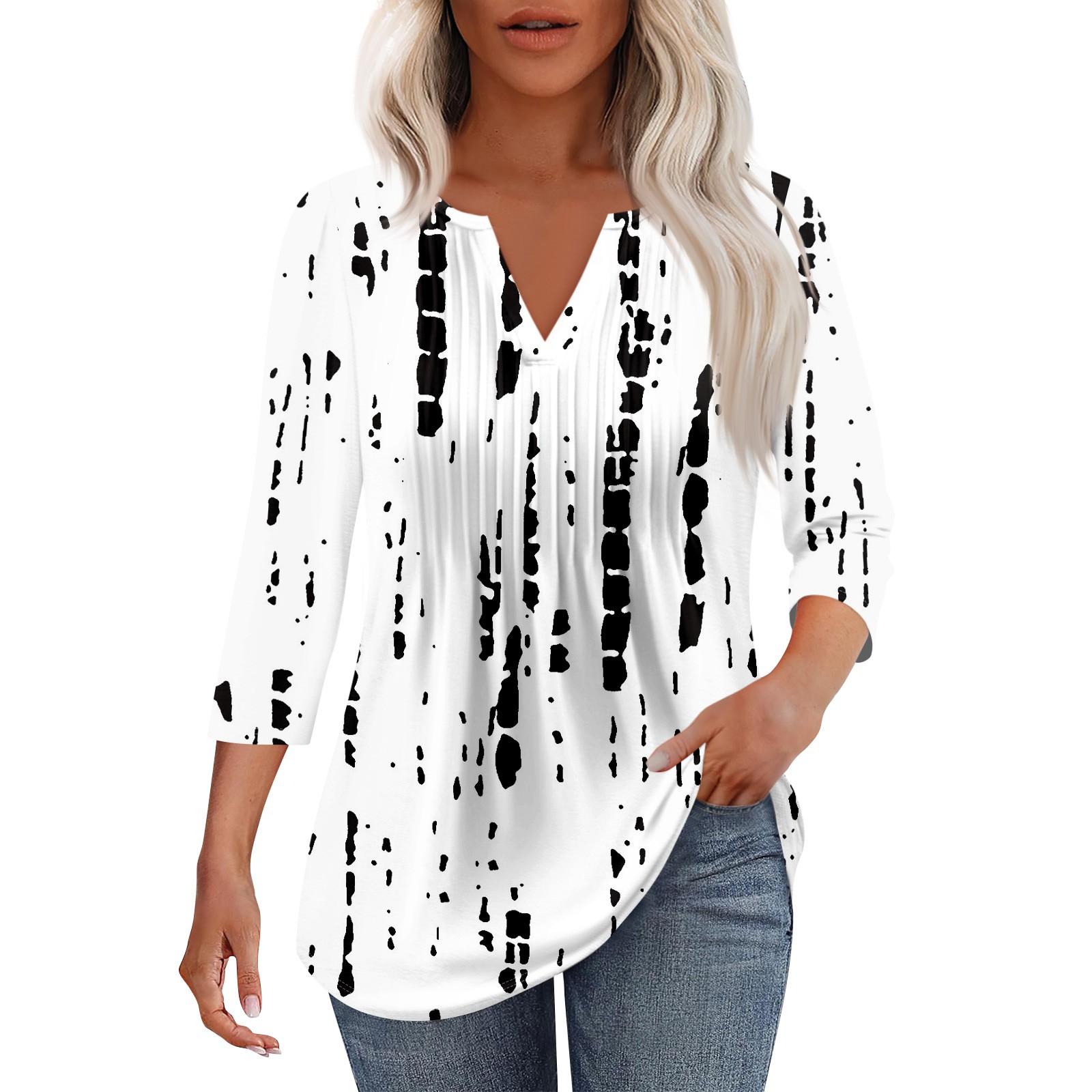 

Женская модная повседневная плиссированная футболка с V-образным вырезом и рукавом семь четвертей XL белый