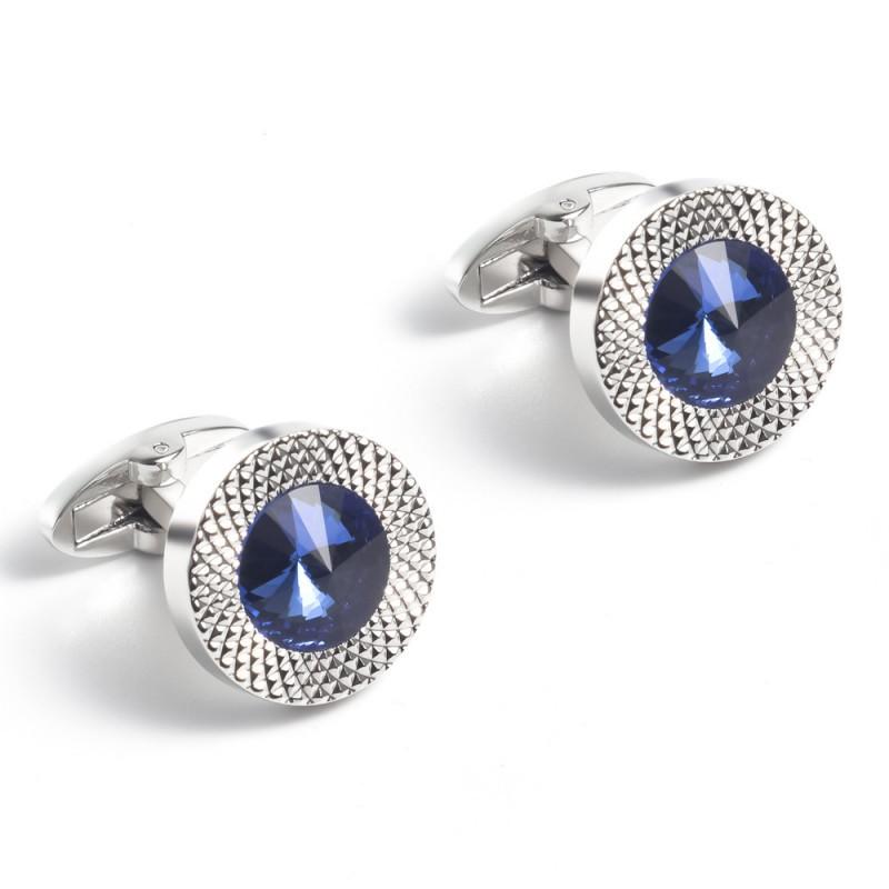 

Electroplated Silver Round Batch Flower Crystal Cufflinks Men s French All Copper Metal Pure Natural серебряный