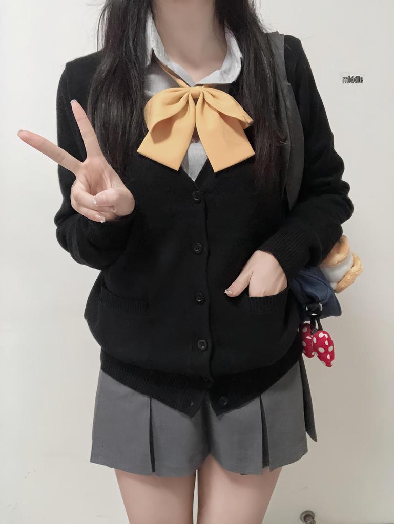 Original JK Basic Solid Color Long Sleeve Cardigan Sweater - Japanese Uniform Style, Versatile Loose Fit Knitted Top.