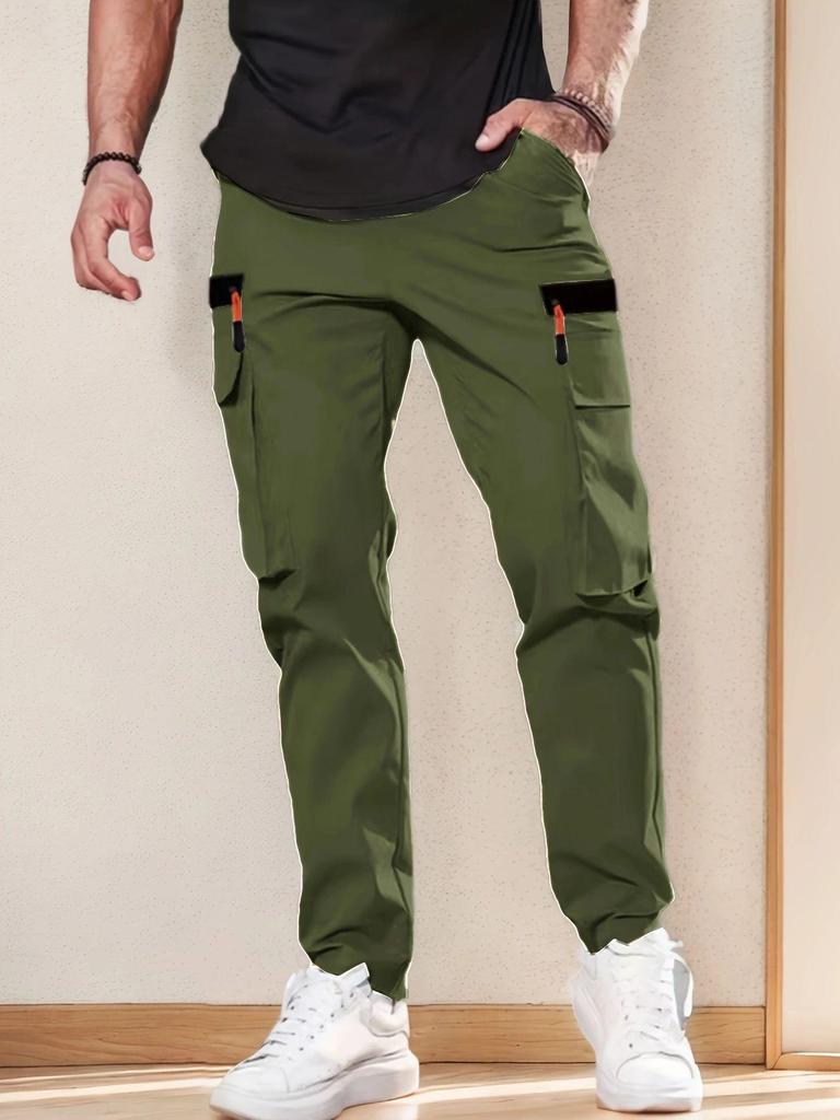 Men's European Size Multi-Pocket Workwear Pants - Lightweight Straight-Leg for Casual Wear, Spring & Autumn