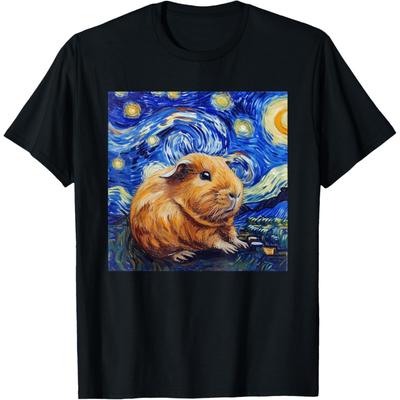 Guinea Pig Van Gogh Style Starry Night Graphic T-Shirt(1)