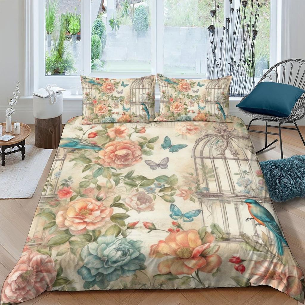 3D Digital Printing Hand-Painted Plant Flower Quilt Cover Pillowcase Two Or Three-Piece Set Polyester Abraded