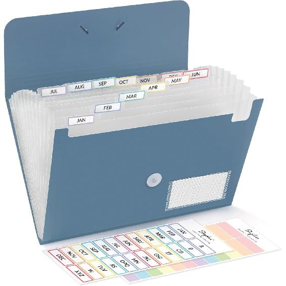 SKYDUE Expanding File Folder, Accordion File Organizer with 13 Pockets for A4/Letter Sized Paper, Accordion Folder with Labels - Document Receipt