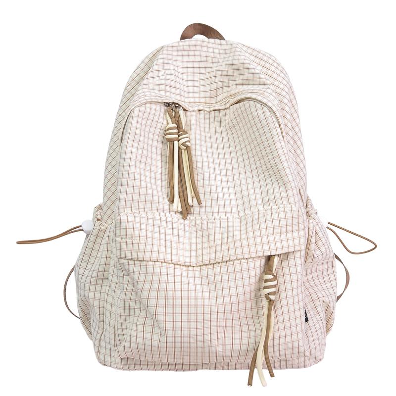 

Рюкзак Студенческий Полосатый Рюкзак Большой Вместимости белый/коричневый