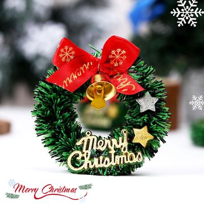 Mini-Weihnachtskranz Dekoration mit Glocken und Band Feiertags-Schmuck für Baum Geschenk Wohnkultur Frohe Weihnachten Zubehör