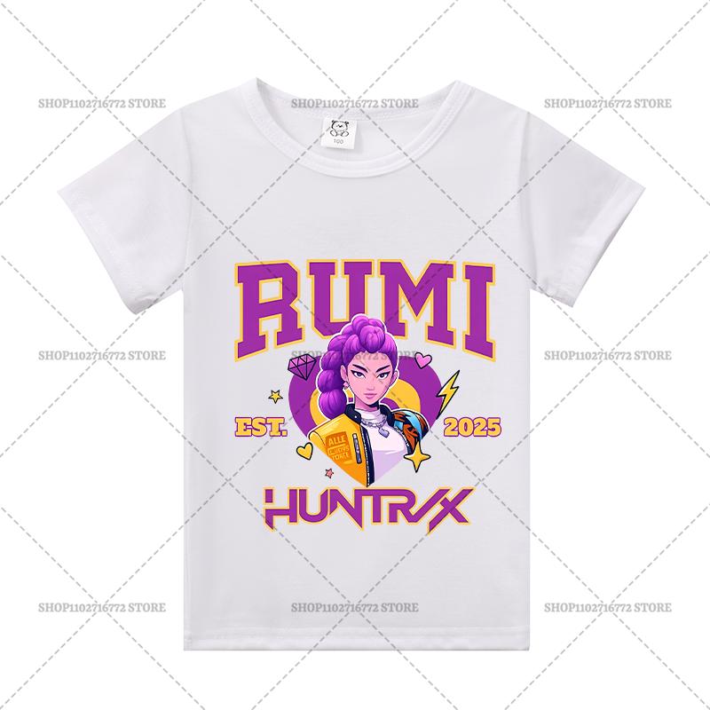 

Kpop Охотники на демонов Детская одежда Футболка с коротким рукавом Милые футболки Руми Зои Миры Харадзюку Топы для мальчиков Девочек Одежда Подарок 150