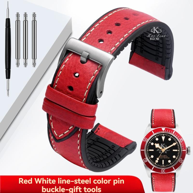 Italy Genuine Leather Skin Watchband For Any Brand Watch Soft Waterproof Rubber Bottom Strap Men Bracelet 19mm 20mm 21 22mm 23mm