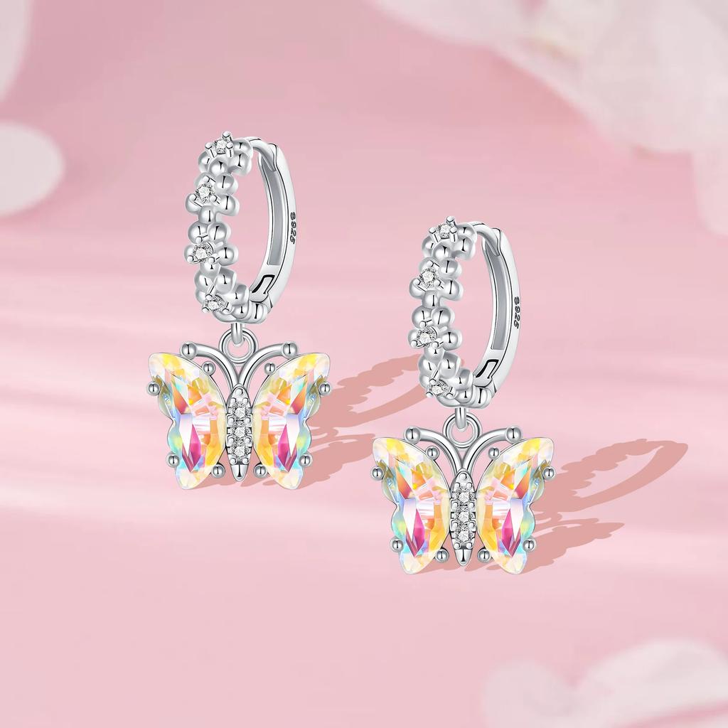 Seria Kwiatowa Kolczyki Sztyfty ze Srebra Próby 925 Motyl Fiołek Stokrotka Koniczyna Szczęście Romantyczna Biżuteria Ślubna Kolczyki z Kamieniem Cyrkonowym