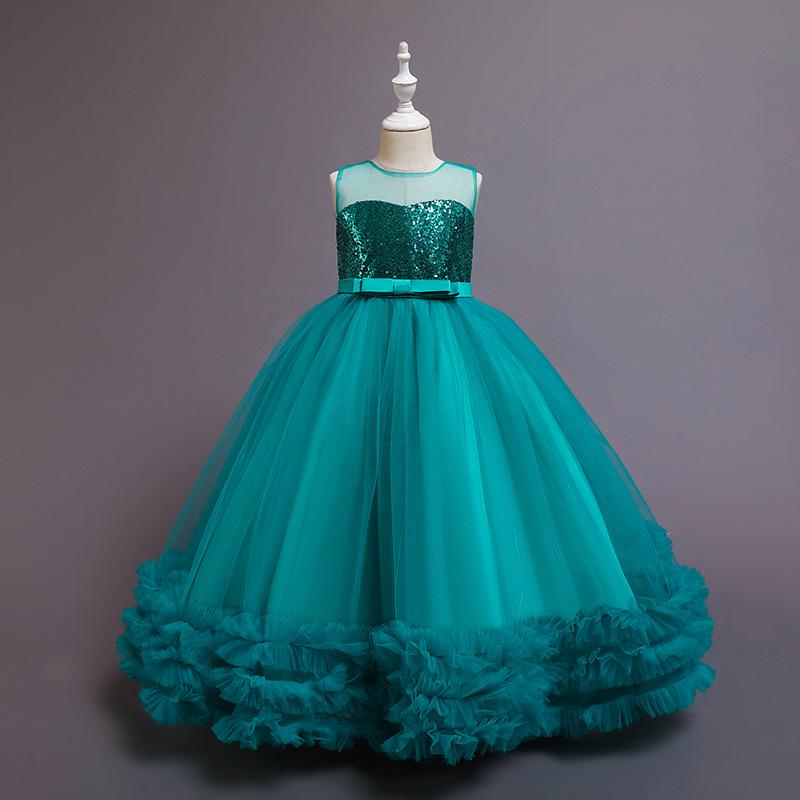 Girls' Summer Sequined Embroidered Mesh Princess Tutu Dress