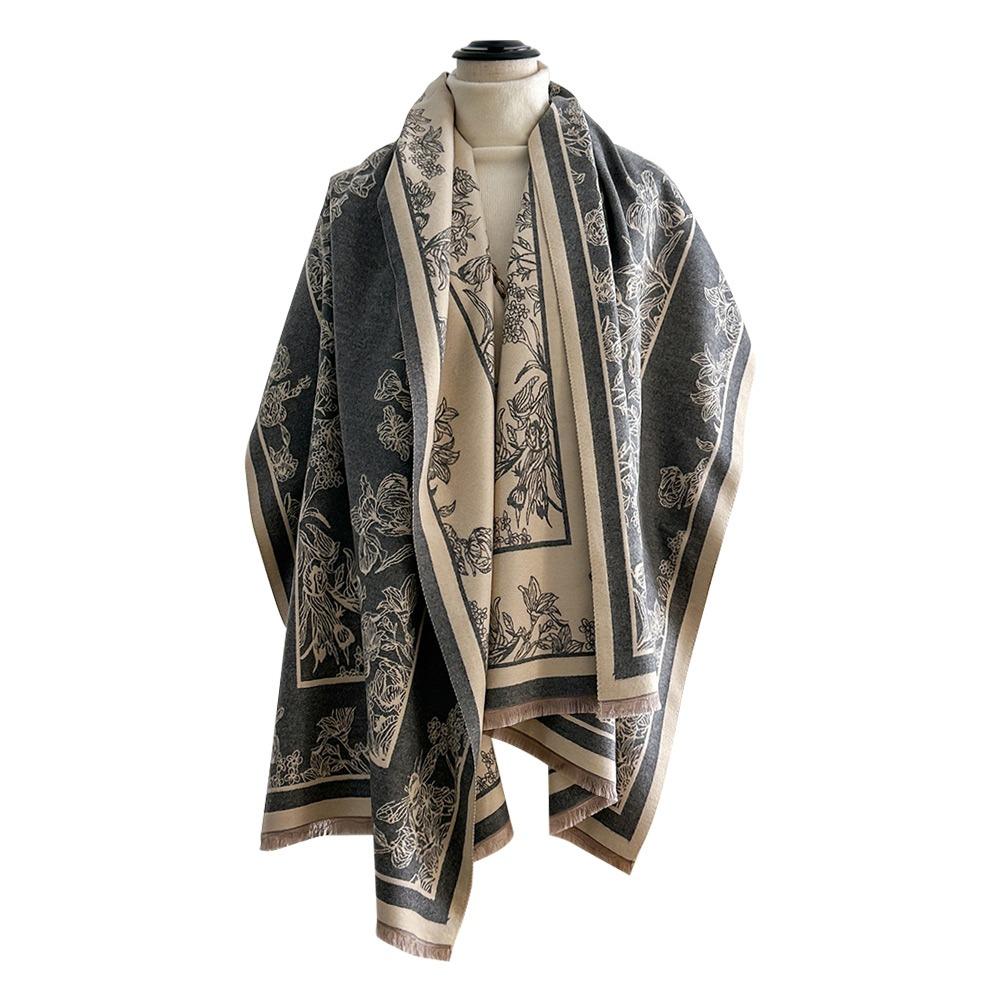 Thick Faux Cashmere Scarf Retro Women Wraps Elegant Lady Stoles  Winter Season
