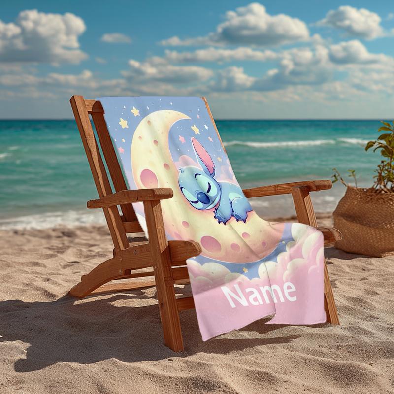 Custom Name Ultra-Soft Beach Towel with Stitch Theme,Ideal for Pool - Camping, Diving - Perfect Travel Essential, Vibrant Beach Towel.