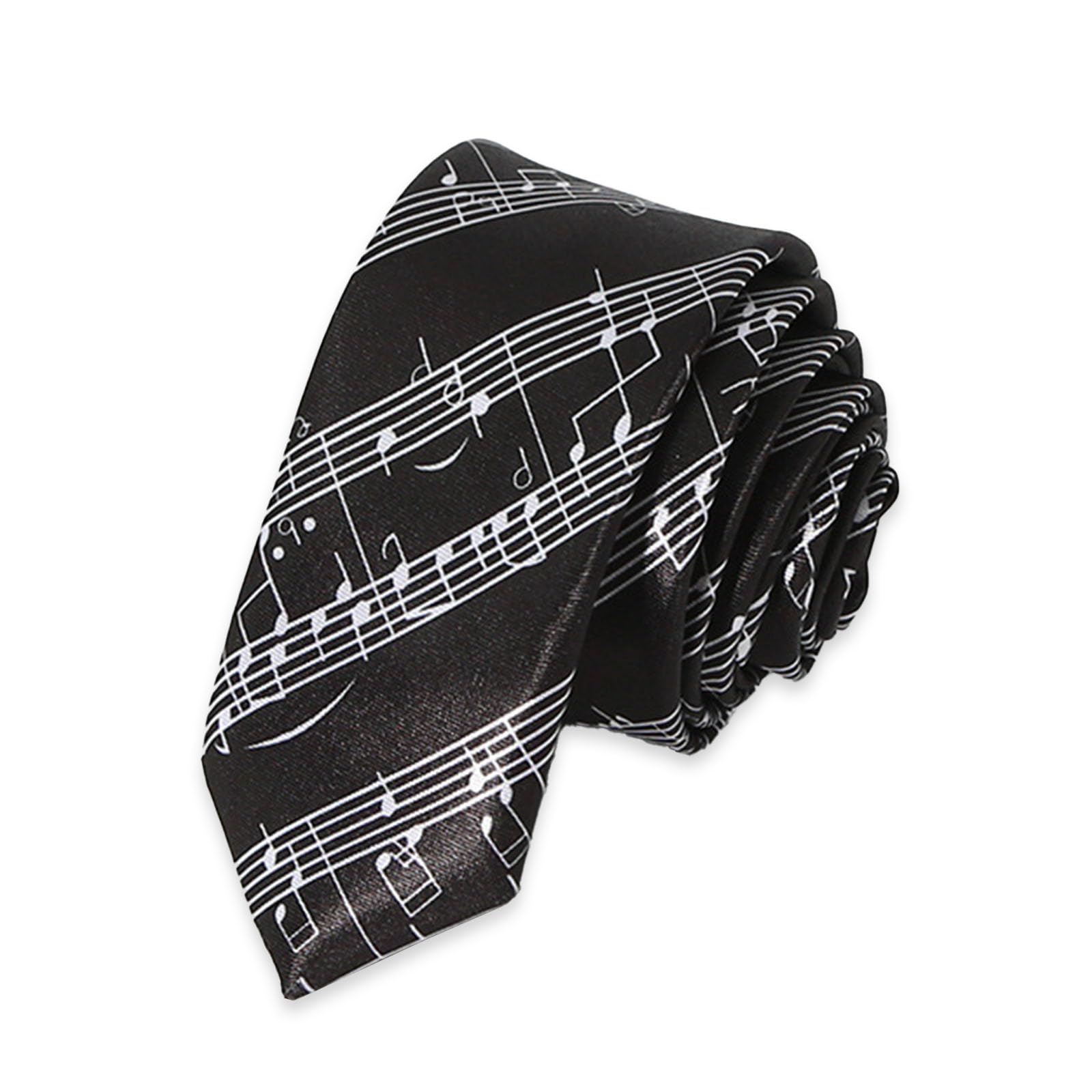 

[NazyJnn] Necktie, 5cm wide, slim, stylish, adjustable, with musical note and leopard print pattern, perfect for concerts, parties, and other special