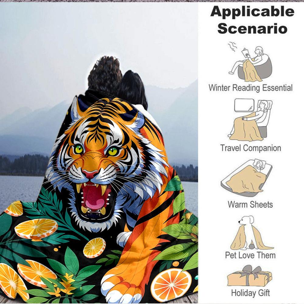 1pc Tiger Print Blanket Lightweight Blanket Throw Blanket For Sofa, Bed, Travel, Camping, Livingroom, Office, Couch, Chair yy251010010