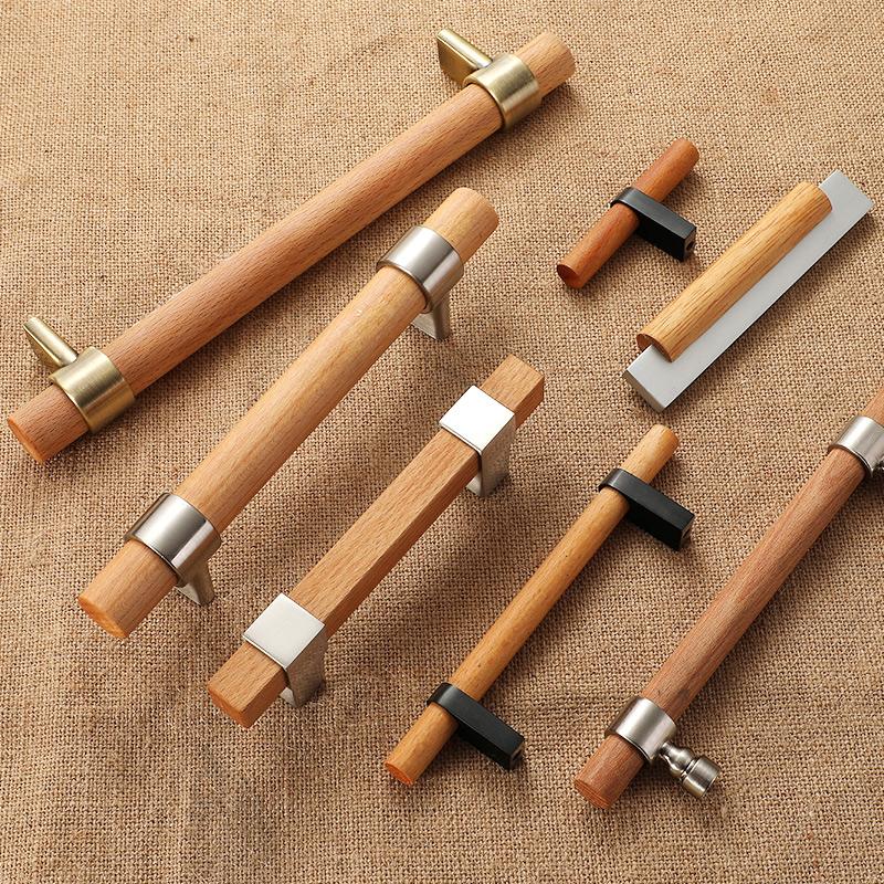 Wood Handles For Furniture Cabinet Pulls And Modern Black Kitchen Doors Drawer Kids Gold Adjustable Knobs 96-160mm