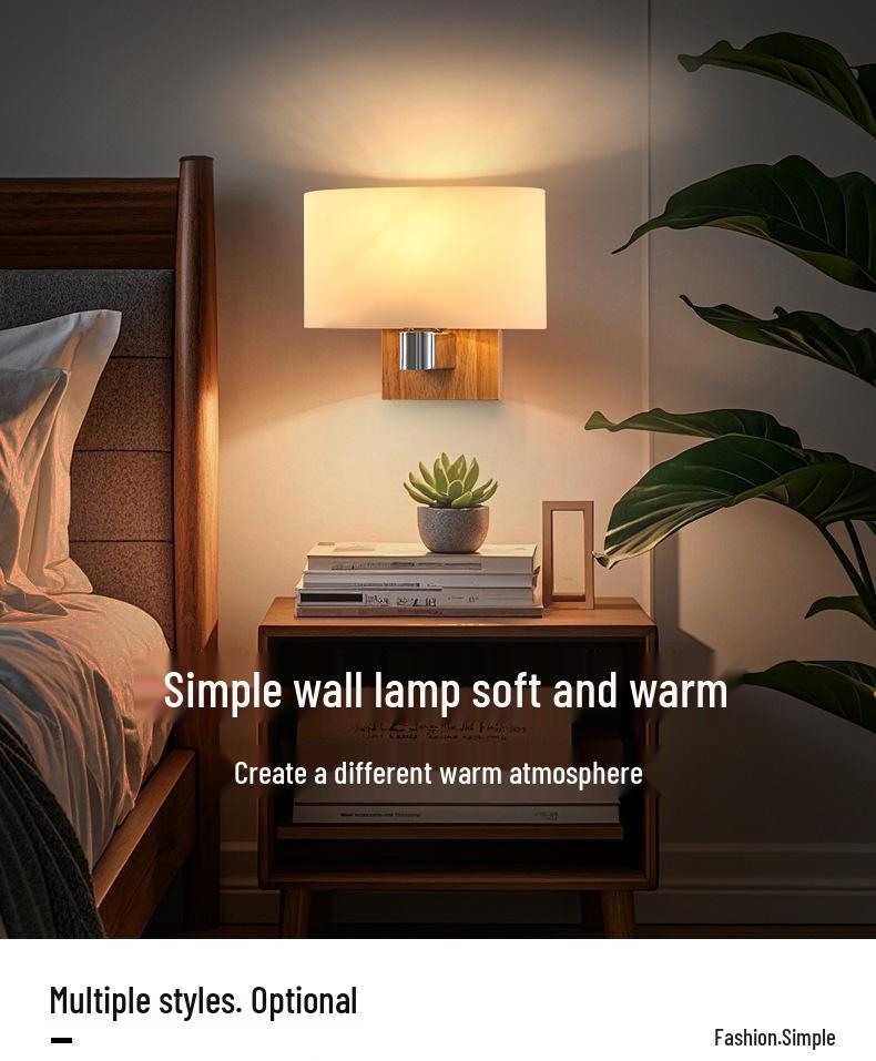 Solid Wood Glass Wall Lamp for Bedroom, Living Room, or Study - Chinese Art and European Style