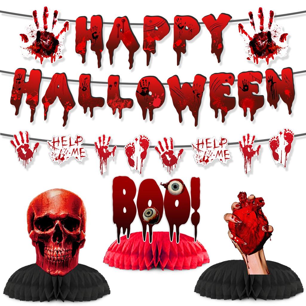 Halloween Disposable Tableware Set Horror Bloody Handprints Plates Cups Napkins Halloween Party Home Table Decoration Supplies