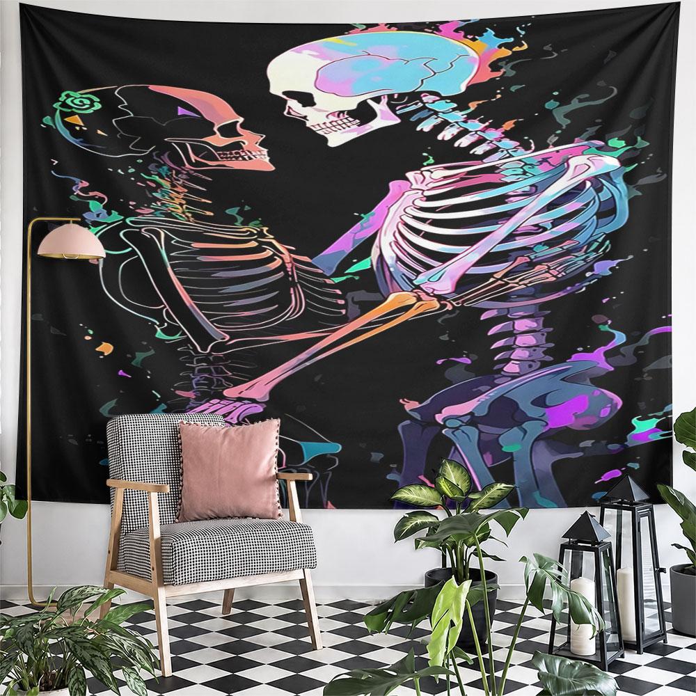 "Colorful Skeleton Couple Embrace Art" Pattern Wall Hanging Tapestry Decorative Tapestry Home Decor for Bedroom and Living Room