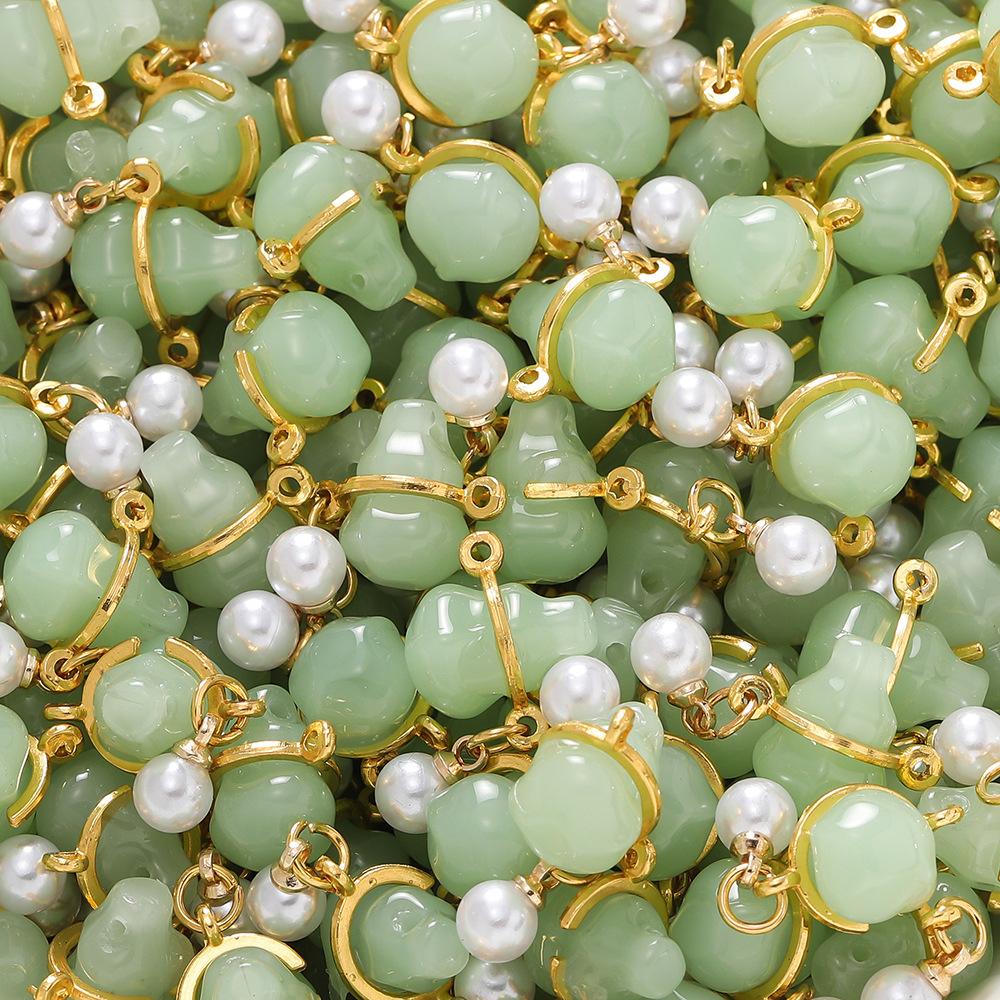 2Pcs Glass Alloy Inlaid Jade Pendant Safety Buckle Cloud Lock Pendant Handmade DIY Bracelet Necklace Antique Clothing Accessories