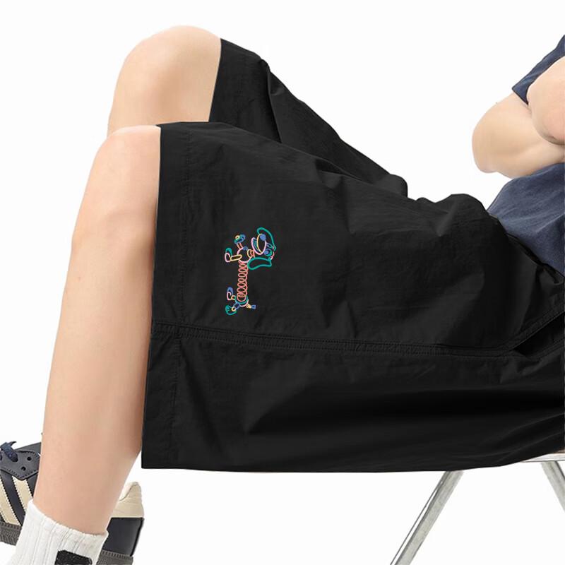 MINISO Men's Ice Silk Casual Knee-Length Shorts with Spring Dog Print