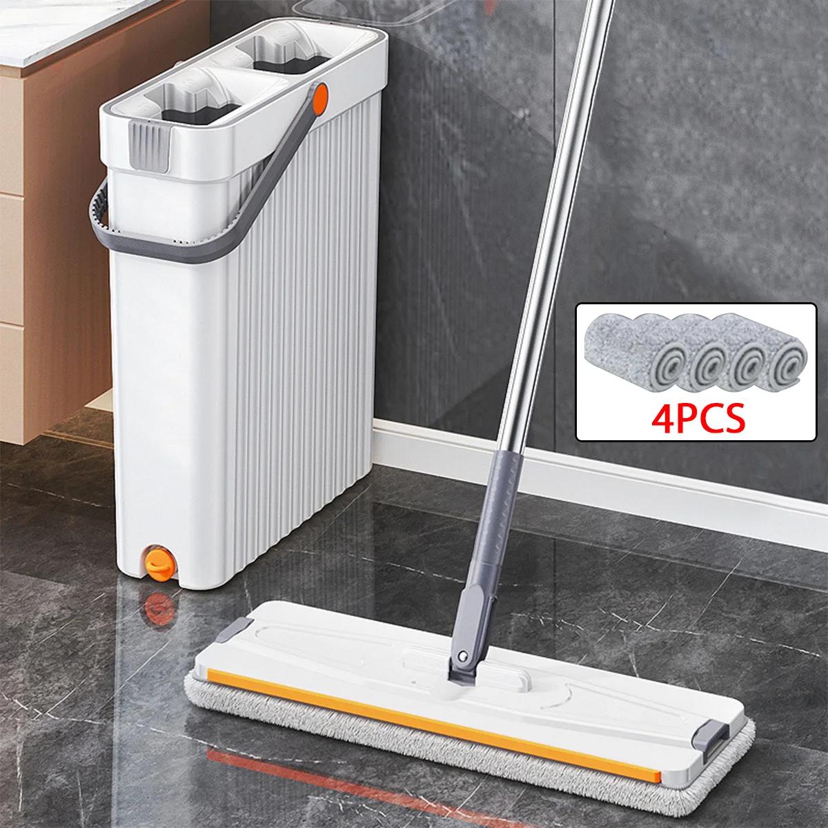 

Household Flat Mop Handfree Mop Bucket Set Scratch Dunnage Floor Cleaning Tool 360 Rotating Mop with Washable Microfiber Cloth
