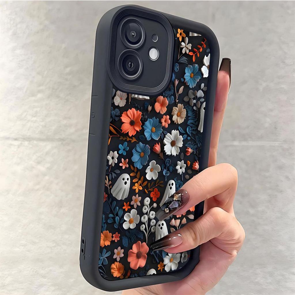 Floral Skull Groove Phone Case for iPhone 15/16/17 Pro Max