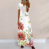 Damen-Sommerkleid, satte Farben, Blumendruck, V-Ausschnitt, Spitze, Patchwork, aushöhlen, kurze Ärmel, plissiert, Boho-Party, Maxikleid, Damenbekleidung