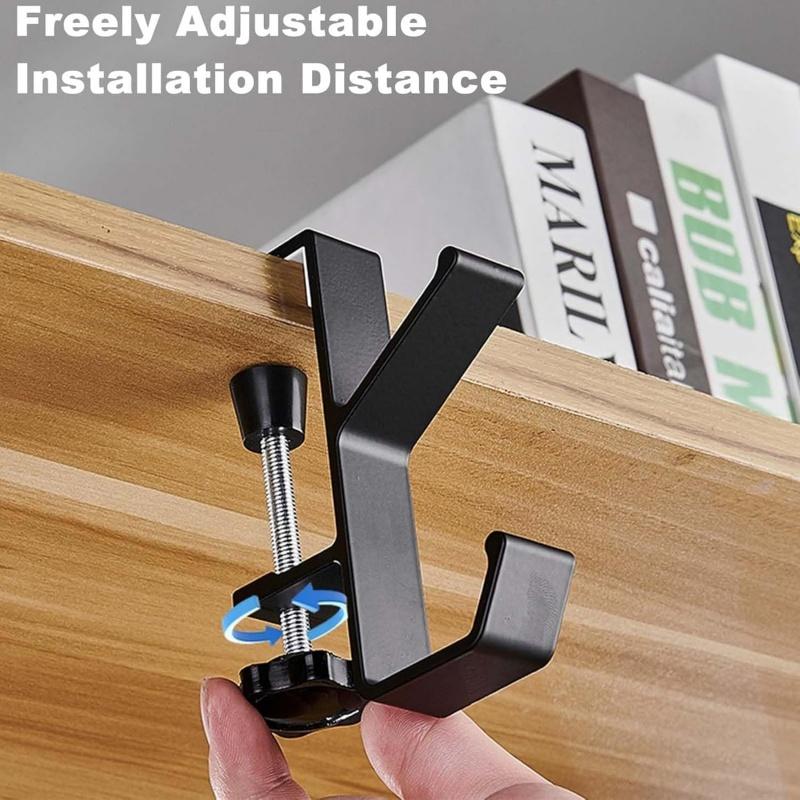 Multi-functional Table Edge Double Hook Punch-free Hanging Bag Hook Adjustable Desk Hanger Backpack Storage Hanging Hooks Holder