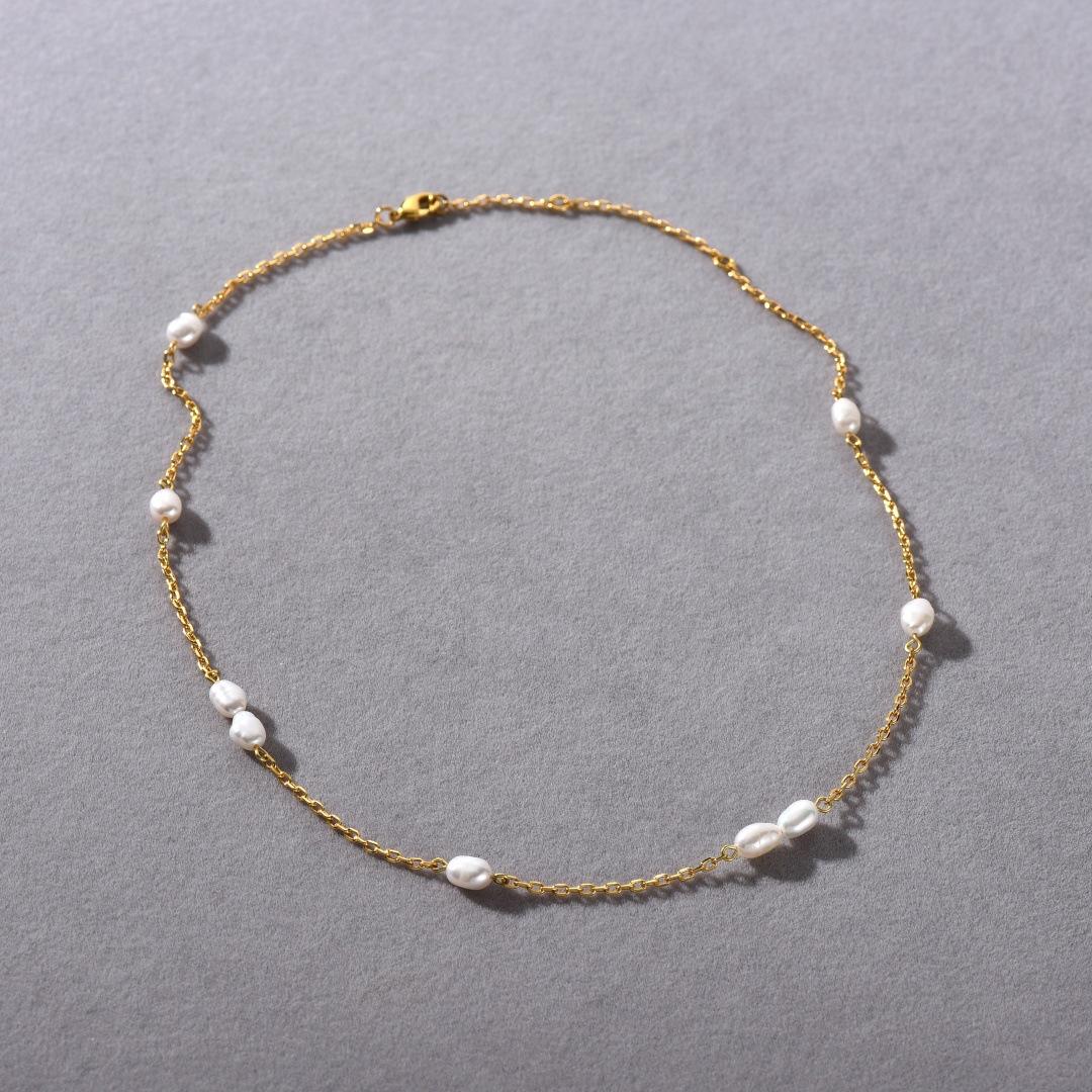 Нишевая Светская Роскошь Позолоченная 18K Настоящее Золото Цепочка на Ключицы Модная Натуральный Пресноводный Жемчуг С Бусинами Подвеска Ожерелье Женское