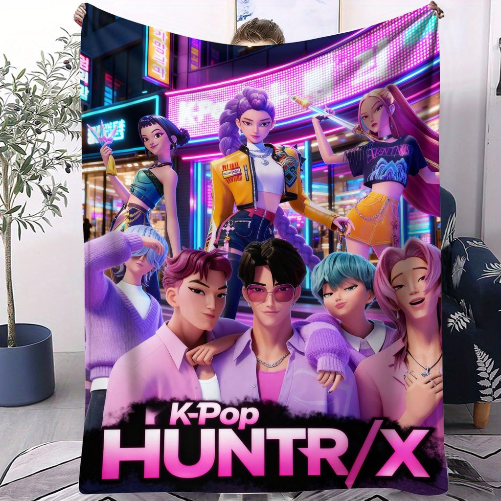 K-Pop Pink Style Blanket Demon Hunters Flannel Throw Blanket Hot Anime Soft Warm for Living Room Sofa Bed Cover Camping Fan Gift