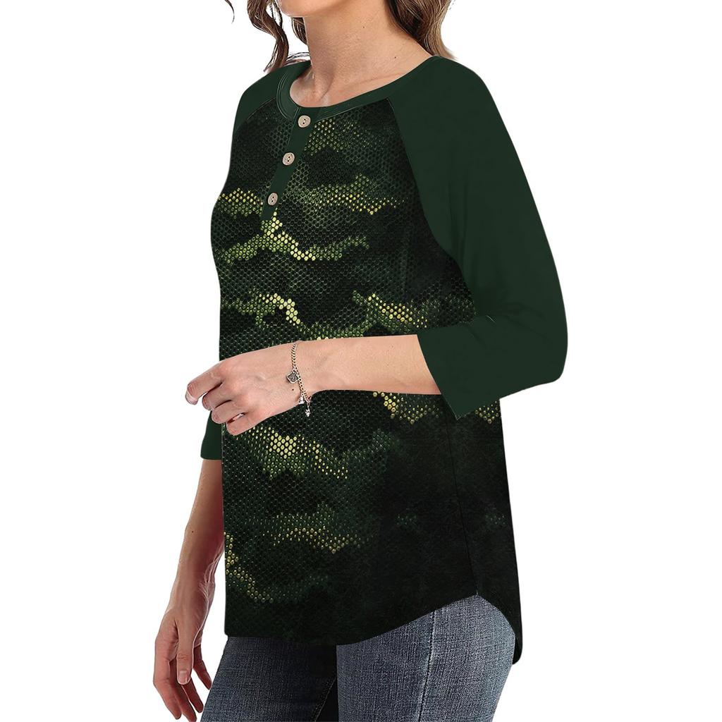 Tricou de damă cu buton imprimat mânecă 3/4 Zilnic la modă de weekend, de bază, cu decolteu în V, obișnuit