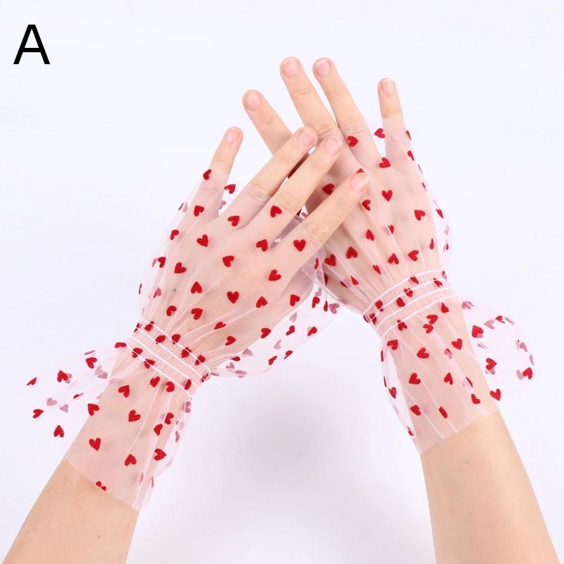

1 Pair Props Nail Tips Display Sleeve Accessory Nail Art Heart Tulle Photo Glove Fake Pleated Cuff Manicure Photography червоний