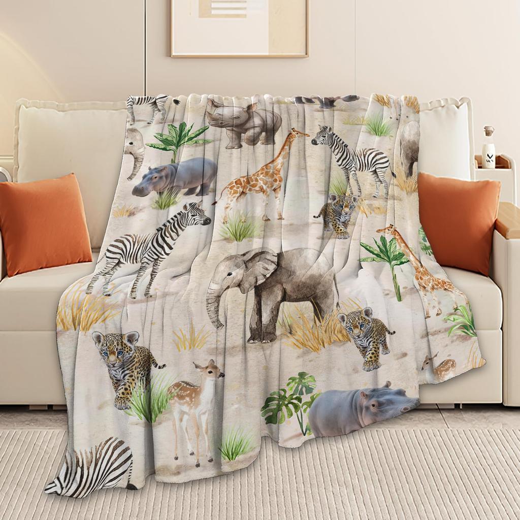 Cute Safari Animals Print Fleece Blanket Boho Nature Style Soft Warm Throw Interior Decoration Bedding Cover For Home50X60