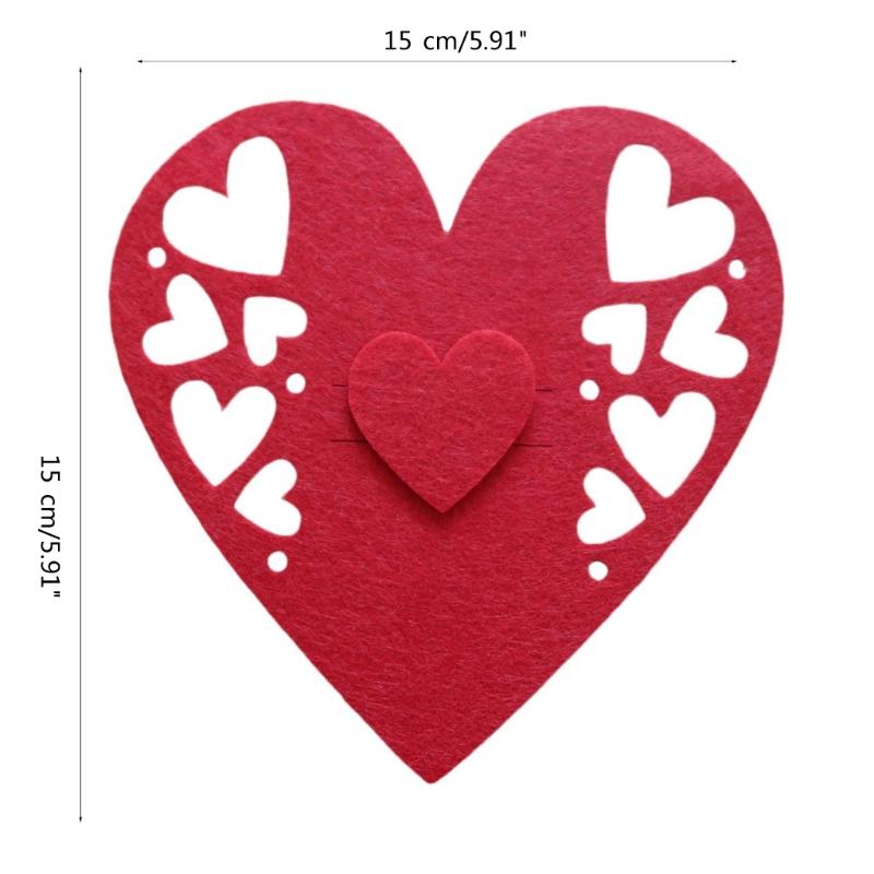 4pcs Nonwoven Cutlery Bag Pocket Valentines Day Heart Fork Knife Spoon Holder Kitchen Tableware Organizers Table Decor