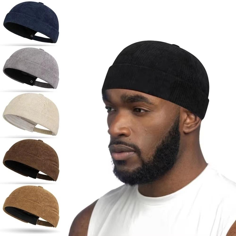 Retro Corduroy Brimless Cap Streetwear Landlord Hat Vintage Beanie Docker Caps  Men Women