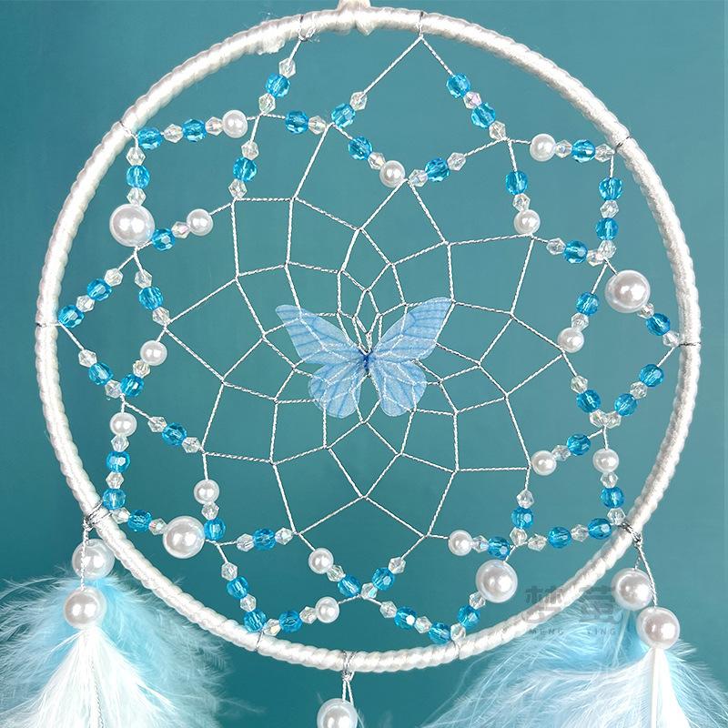 Butterfly Dream Catcher Pink Feather Pendant Creative Hand-woven Bedroom Curtain Hanging Ornaments Birthday Gift Home Decoration