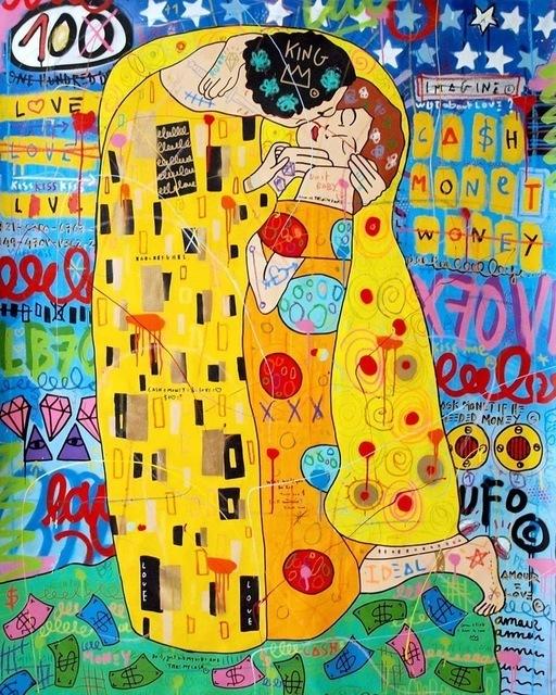 Modern Graffiti Street Panda Art Kiss of Victory Canvas Painting Wall Art Pictures Posters and Prints for Living Room Home Decor No Frame