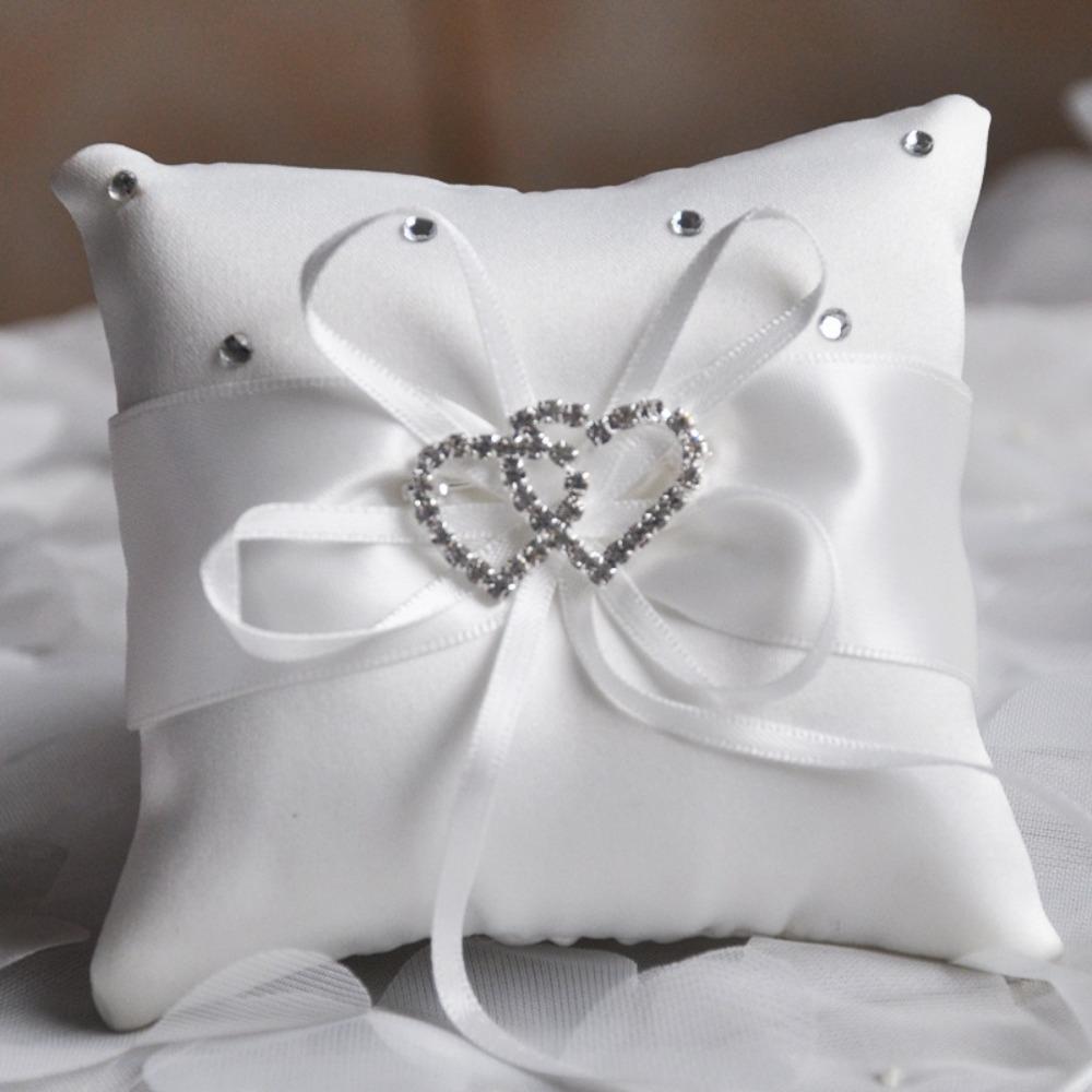 European Double Heart Ring Bearer Pillow Bowknot Ribbon Cushion  Home Wedding Bridal