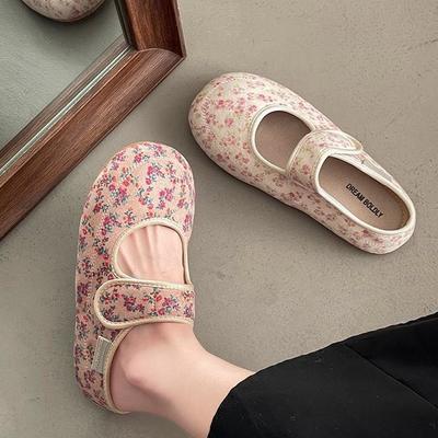 Retro Literary Doudou Shoes Women's 2025 New Spring and Summer Velcro Small Floral Mary Jane Sweet Flat Shoes