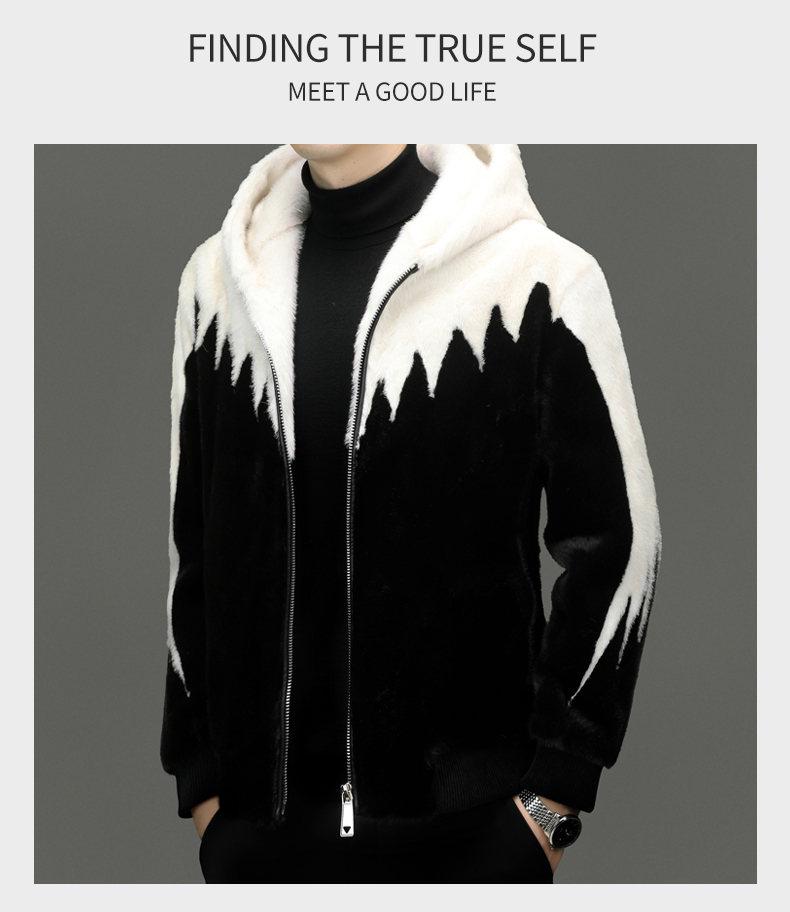 Men's Winter Golden Sable Faux Fur Hooded Leather-Wool Coat