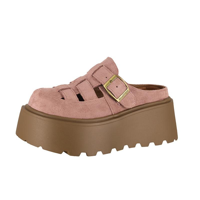 One pedal retro style thick-soled bag head soft-soled slippers women wear summer new pig cage cool slippers women