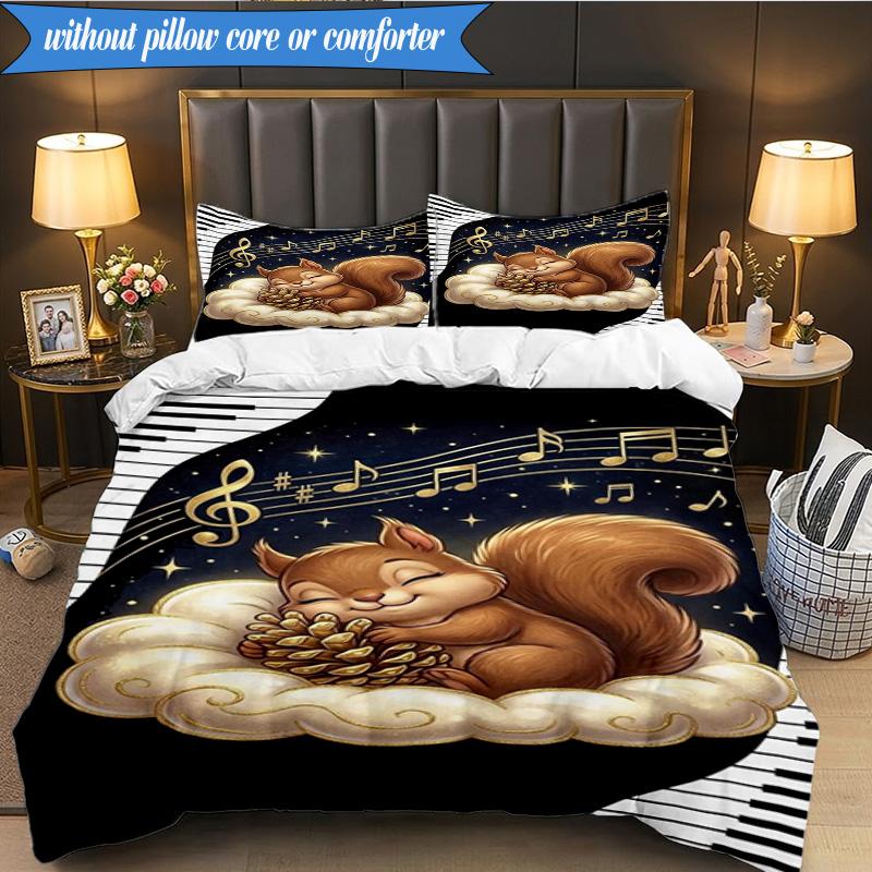3-teiliges Bettwäsche-Set ' Eichhörnchenträume im Mondlicht', Enthält 1 Bettbezug und 2 Kissenbezüge, Perfekt für Schlafzimmer, Wohnheim, Weihnachtsgeschenk für Fans