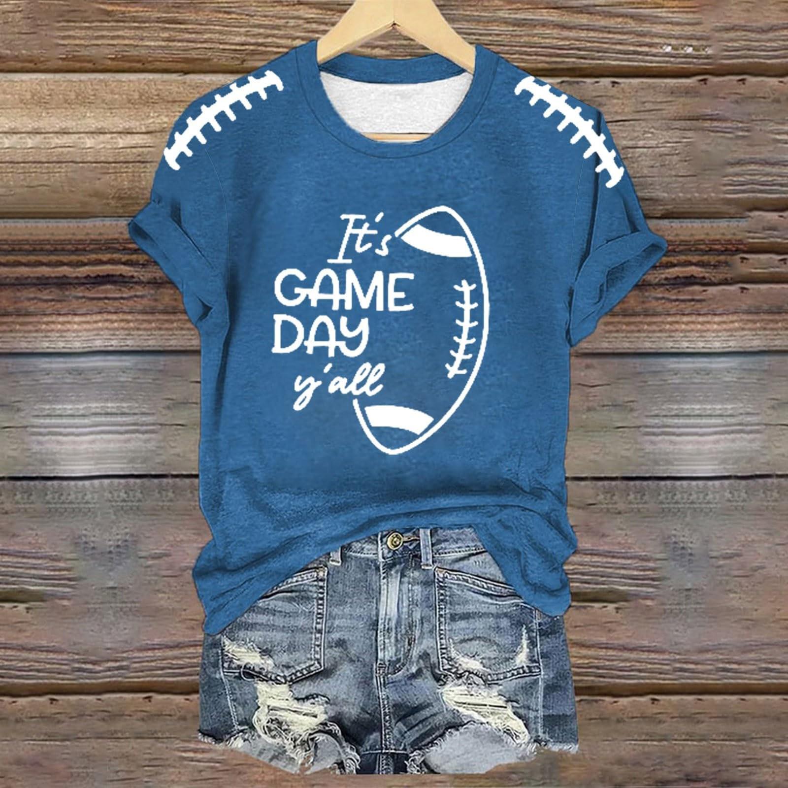

IT S GAME DAY Y ALL Женская модная повседневная футболка с коротким рукавом и круглым вырезом с принтом регби XL