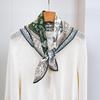 Women's Green French Paisley Silk-Wool Scarf, 70 cm Square, Double-Sided Print, High Quality