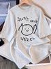 Elegant Unisexs Clothing Tshirt Short Sleeves Korean Strokes Of Characters Unisex Short Sleeved Tops Funny Clothes