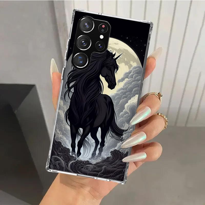 Animal Black Horse Phone Case for Samsung Galaxy S26 S24 S23 Ultra S25 Edge S22 S21 Plus S20 FE + Soft Print Shell Funda Galaxy